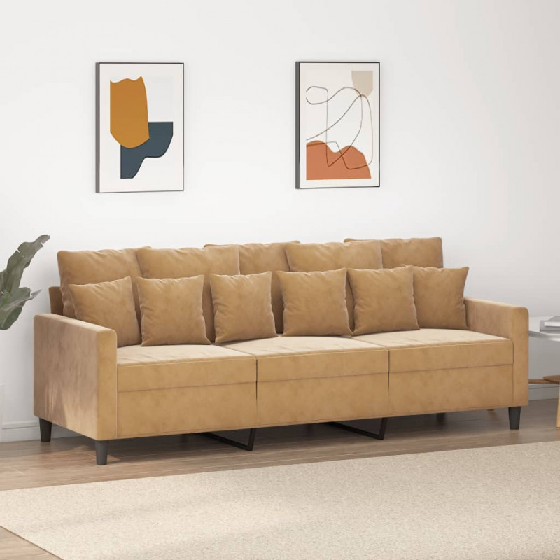 Sofa 3-osobowa, brązowa, 180 cm, tapicerowana aksamitem