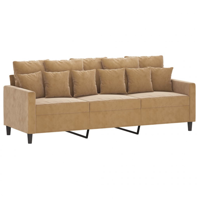 Sofa 3-osobowa, brązowa, 180 cm, tapicerowana aksamitem
