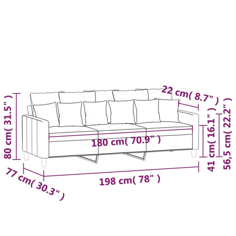 Sofa 3-osobowa, brązowa, 180 cm, tapicerowana aksamitem