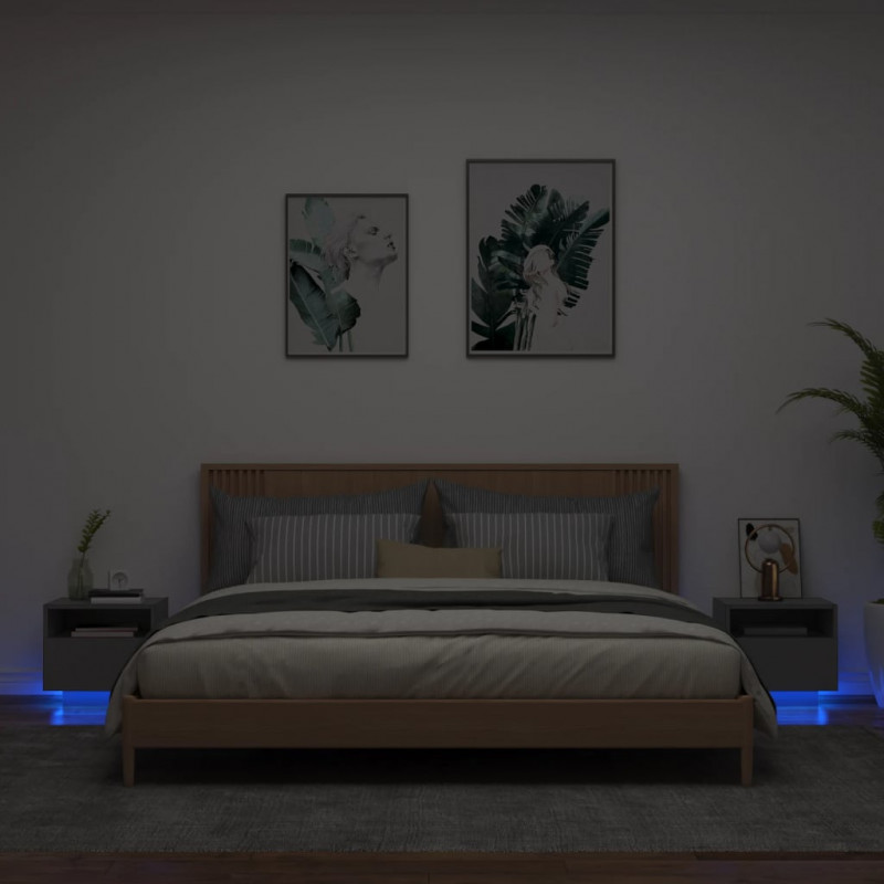 Szafki nocne z oświetleniem LED, 2 szt., czarne, 40x39x37 cm
