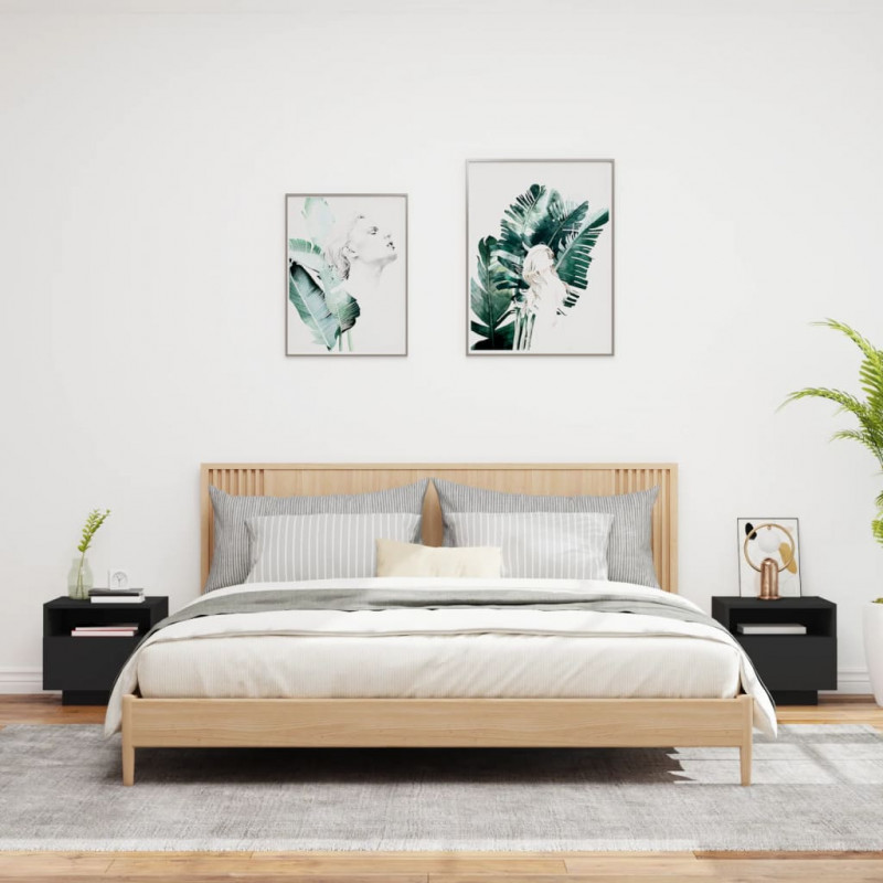 Szafki nocne z oświetleniem LED, 2 szt., czarne, 40x39x37 cm