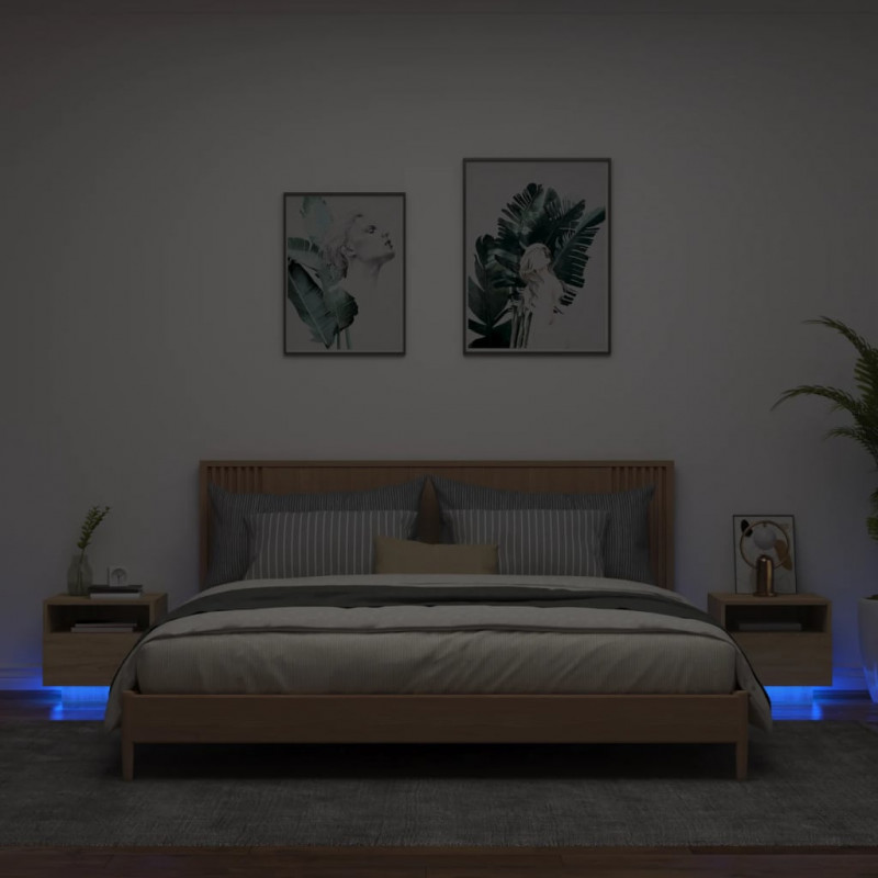 Szafki nocne z LED, 2 szt., dąb sonoma, 40x39x37 cm