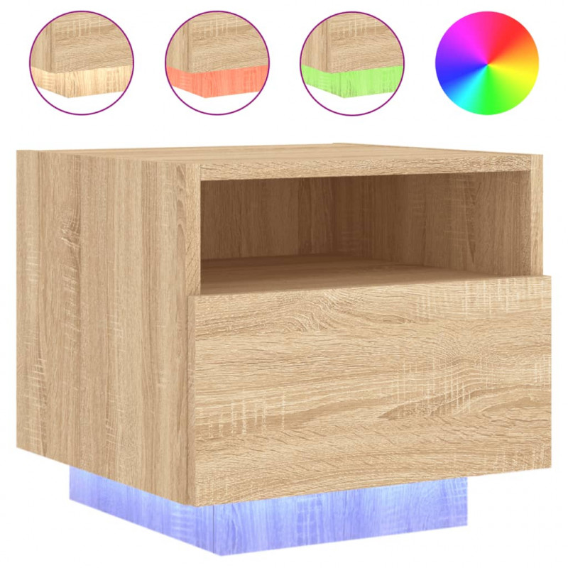 Szafki nocne z LED, 2 szt., dąb sonoma, 40x39x37 cm
