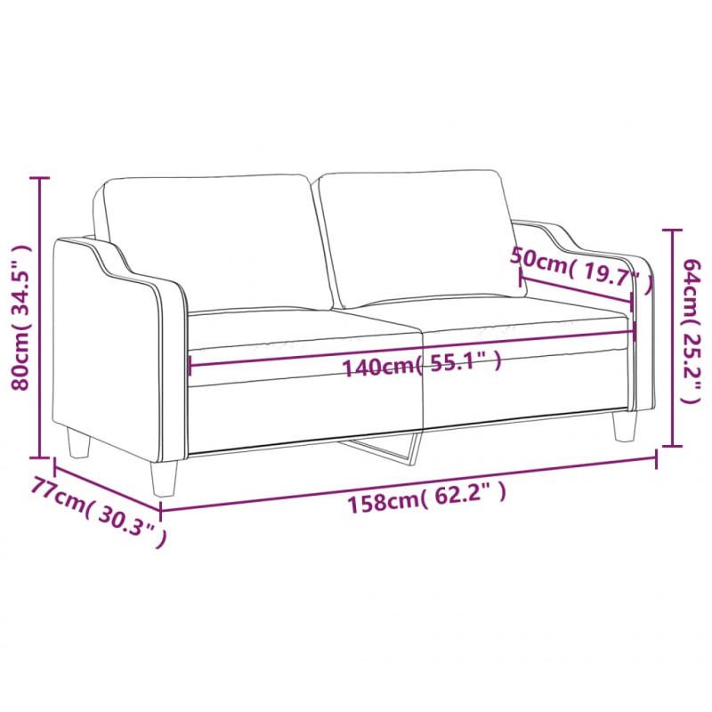 Sofa 2-osobowa, brązowa, 140 cm, tapicerowana tkaniną