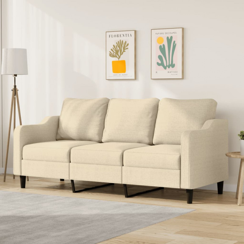 3-osobowa sofa, kremowa, 180 cm, tapicerowana tkaniną