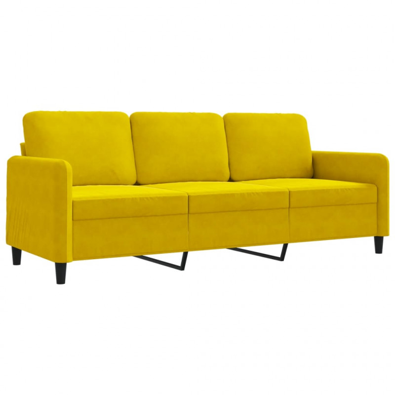 Sofa 3-osobowa, żółty, 180 cm, tapicerowana aksamitem