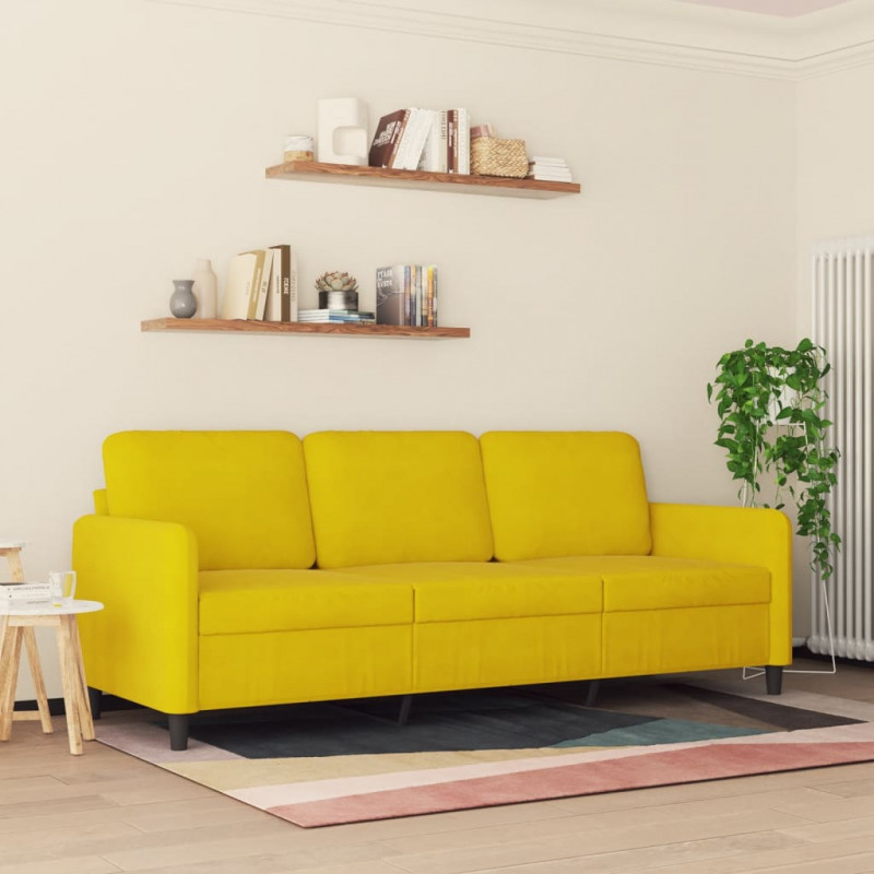 Sofa 3-osobowa, żółty, 180 cm, tapicerowana aksamitem