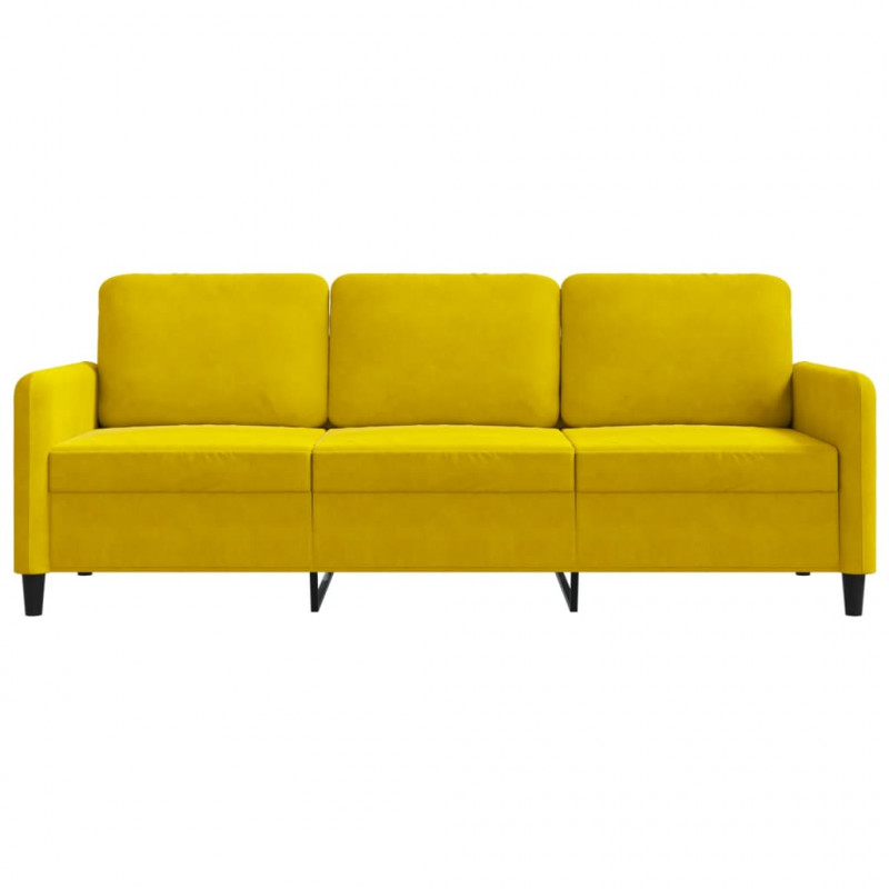 Sofa 3-osobowa, żółty, 180 cm, tapicerowana aksamitem