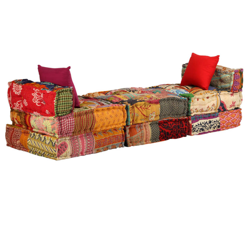 Puf modułowy, 3-osobowy, patchwork, tkanina