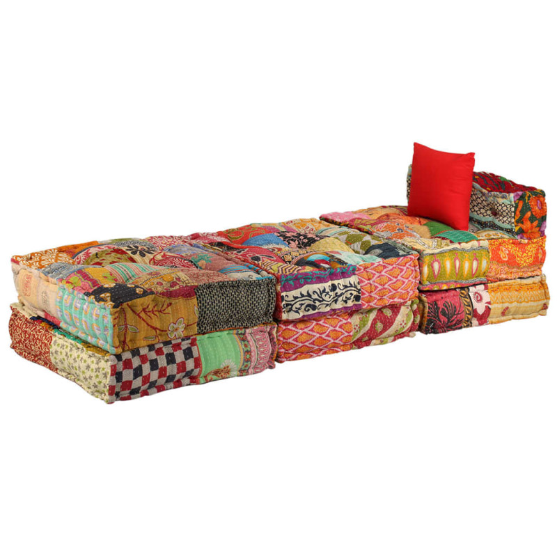Puf modułowy, 3-osobowy, patchwork, tkanina