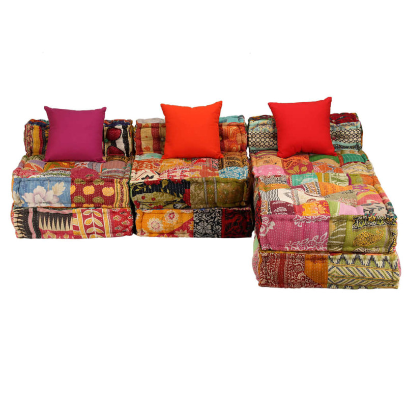 Puf modułowy, 3-osobowy, patchwork, tkanina