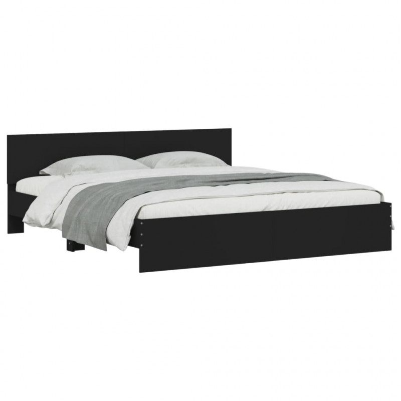 Rama łóżka z wezgłowiem, czarna, 160x200 cm