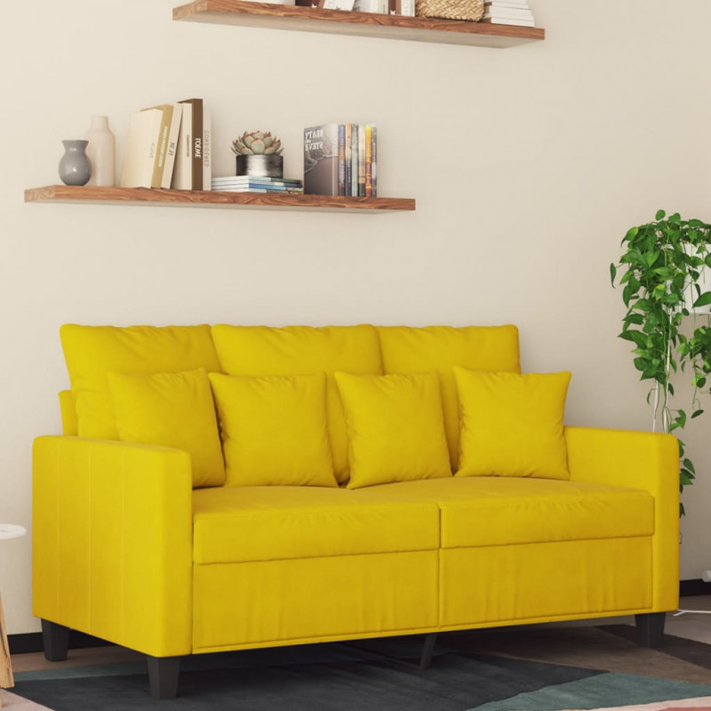 Sofa 2-osobowa, żółta, 120 cm, tapicerowana aksamitem