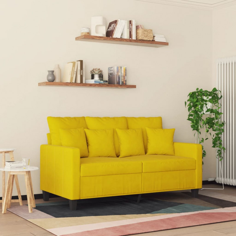 Sofa 2-osobowa, żółta, 120 cm, tapicerowana aksamitem