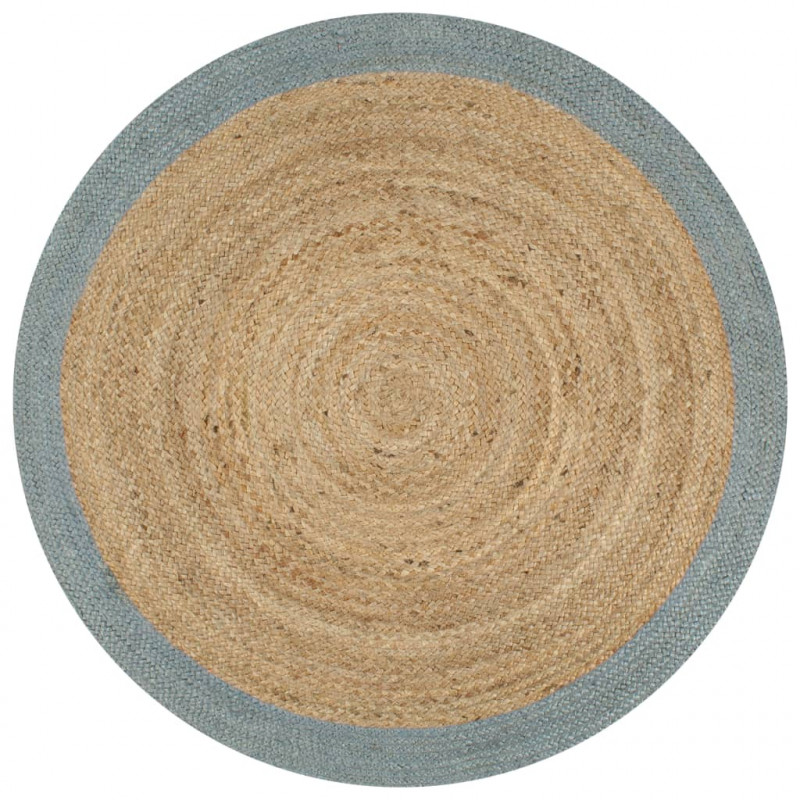 Ręcznie wykonany dywanik, juta, oliwkowozielona krawędź, 120 cm
