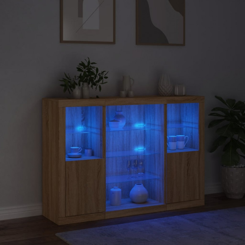 Szafki z oświetleniem LED, 3 szt., dąb sonoma