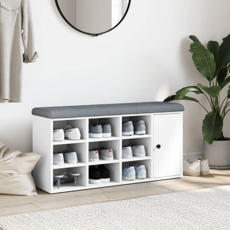 Ławka na buty, biała, 102x32x50 cm, materiał drewnopochodny