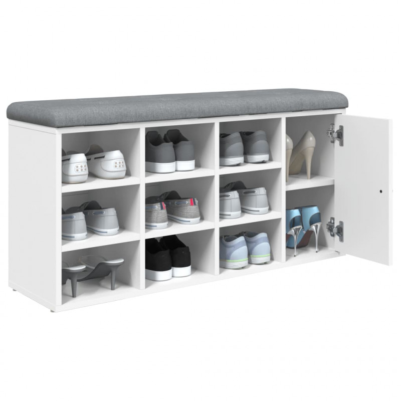 Ławka na buty, biała, 102x32x50 cm, materiał drewnopochodny