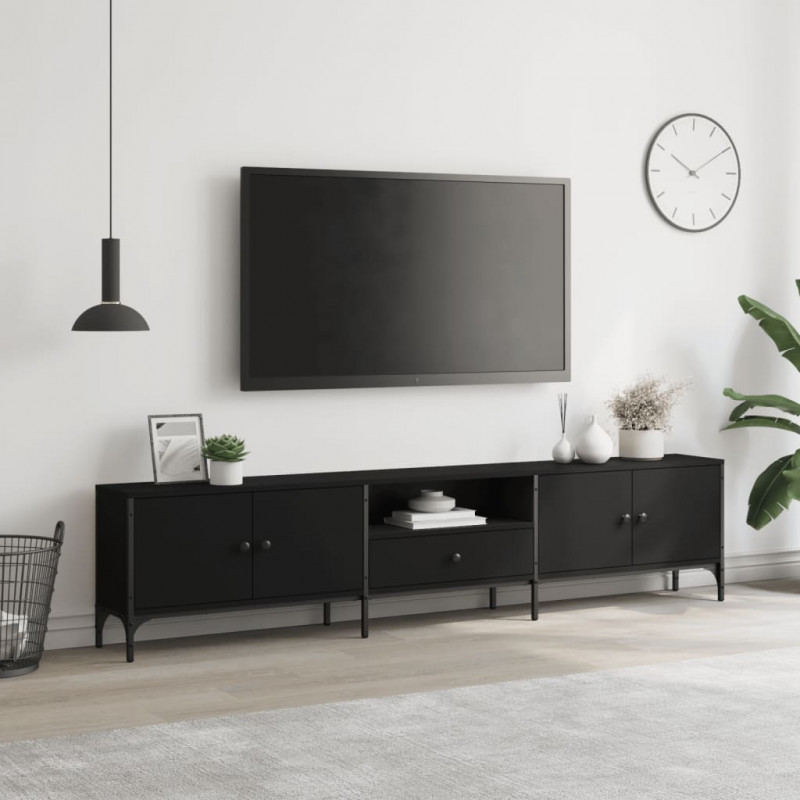 Szafka pod TV, z szufladą, czarna, 200x25x44 cm