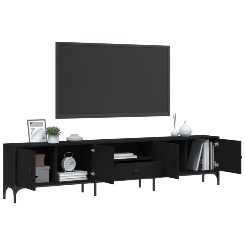 Szafka pod TV, z szufladą, czarna, 200x25x44 cm