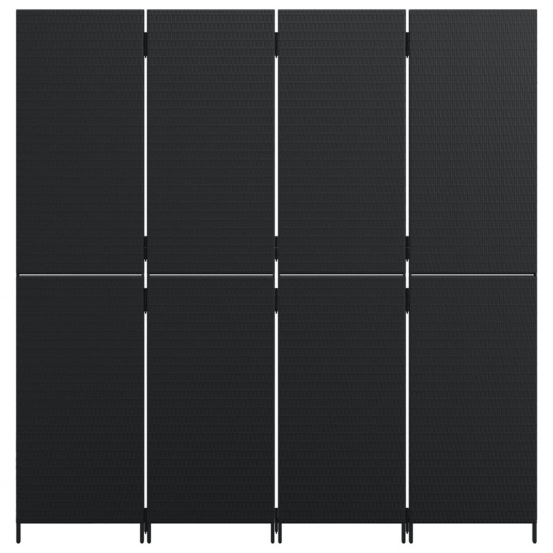 Parawan 4-panelowy, czarny, polirattan