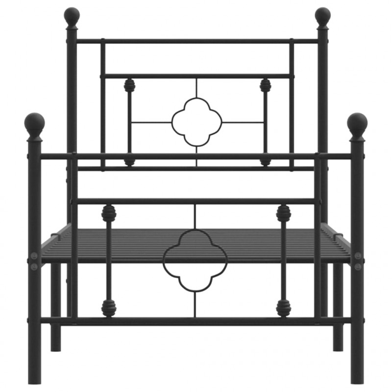 Metalowa rama łóżka z wezgłowiem i zanóżkiem, czarna, 75x190 cm