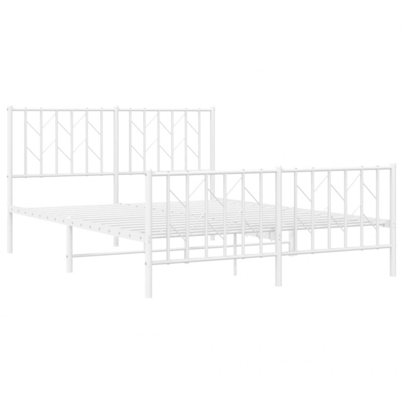 Metalowa rama łóżka z wezgłowiem i zanóżkiem, biała, 140x190 cm