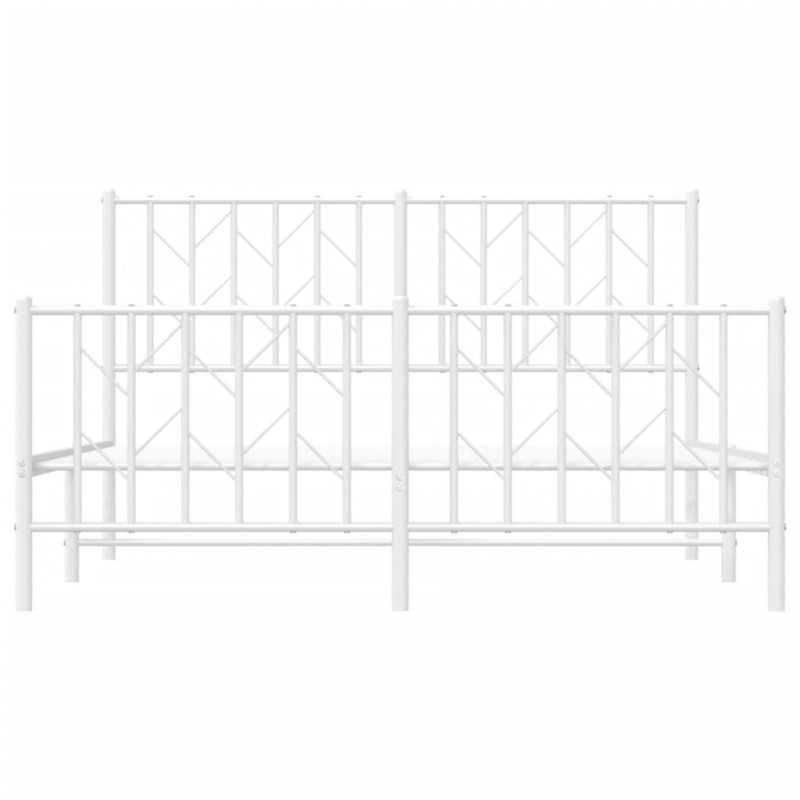 Metalowa rama łóżka z wezgłowiem i zanóżkiem, biała, 140x190 cm