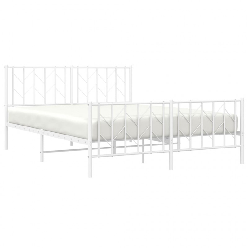 Metalowa rama łóżka z wezgłowiem i zanóżkiem, biała, 150x200 cm
