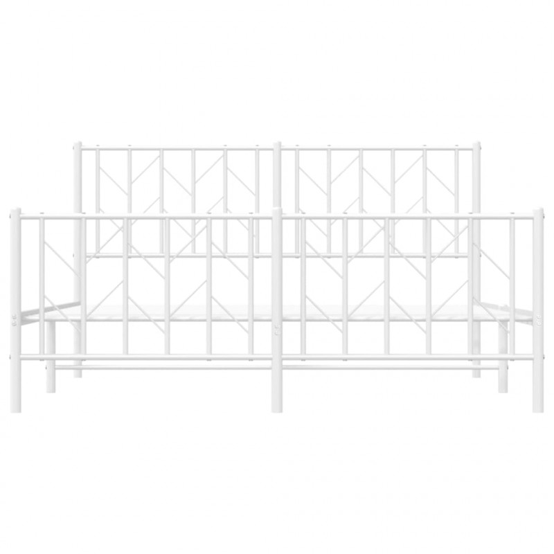 Metalowa rama łóżka z wezgłowiem i zanóżkiem, biała, 150x200 cm