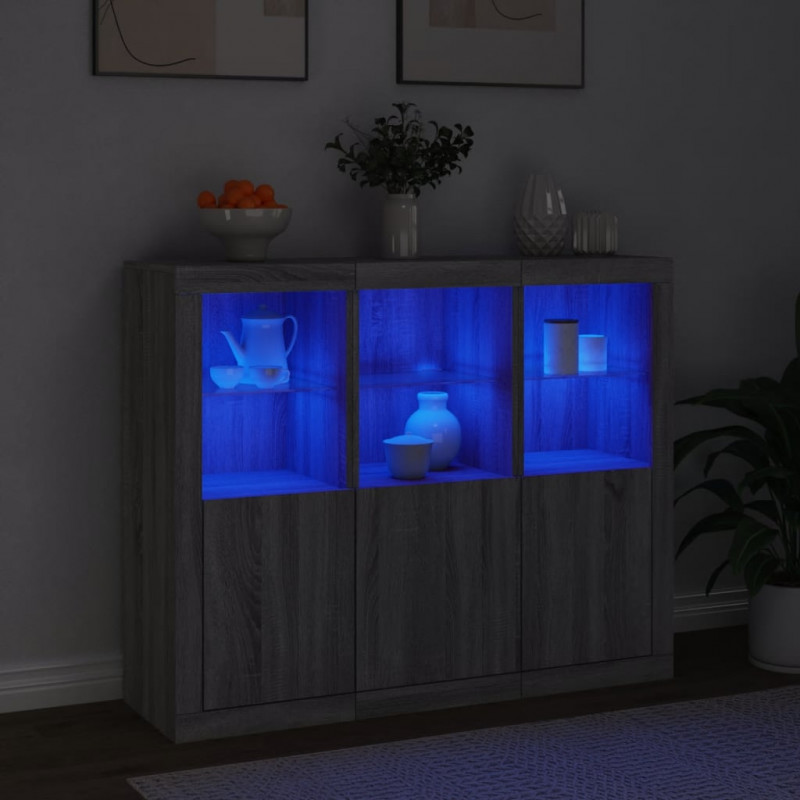 Szafki z oświetleniem LED, 3 szt., szary dąb sonoma