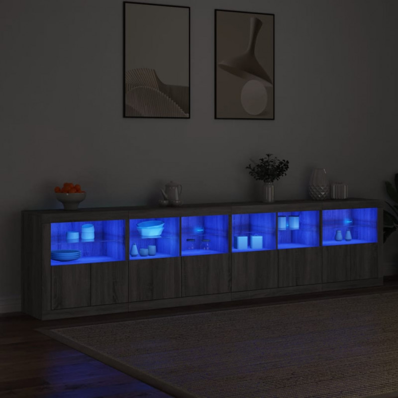 Szafka z oświetleniem LED, szary dąb sonoma, 283x37x67 cm