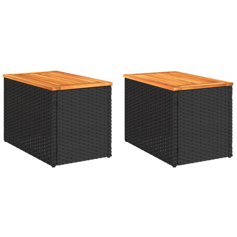 Stoliki ogrodowe, 2 szt, czarne, 55x34x37cm, rattan PE i drewno