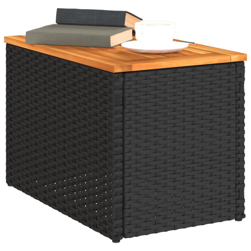 Stoliki ogrodowe, 2 szt, czarne, 55x34x37cm, rattan PE i drewno