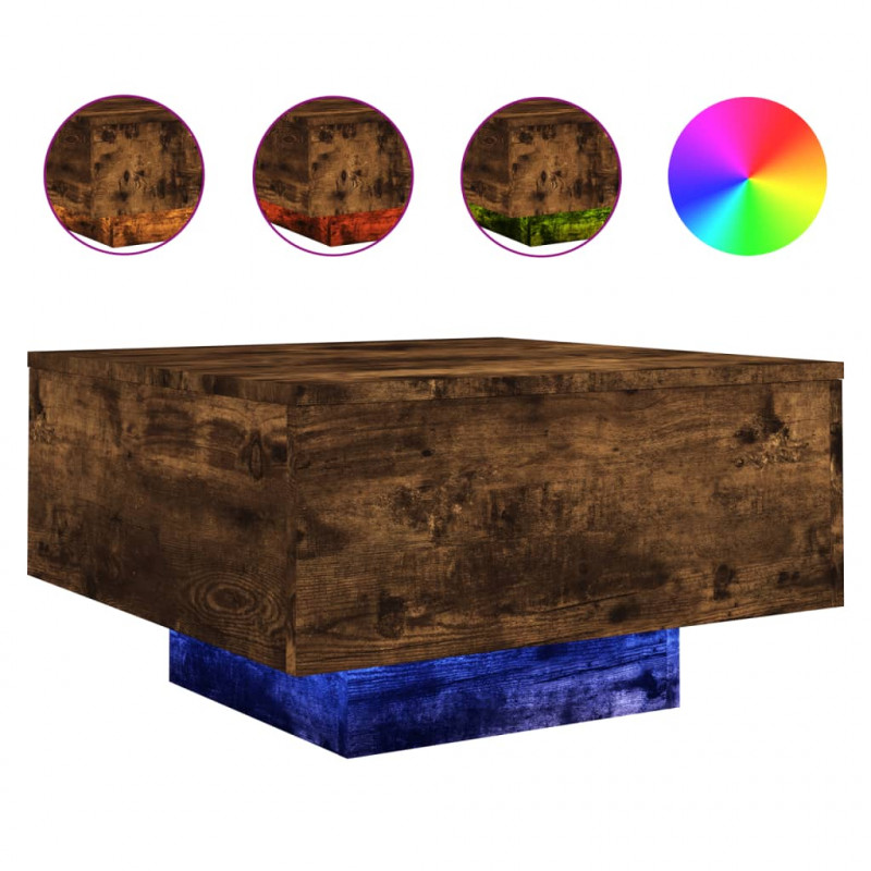 Stolik kawowy z LED, przydymiony dąb, 55x55x31 cm