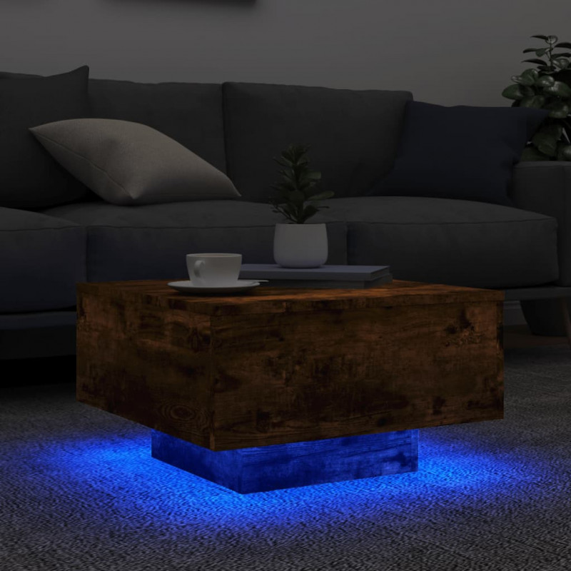 Stolik kawowy z LED, przydymiony dąb, 55x55x31 cm