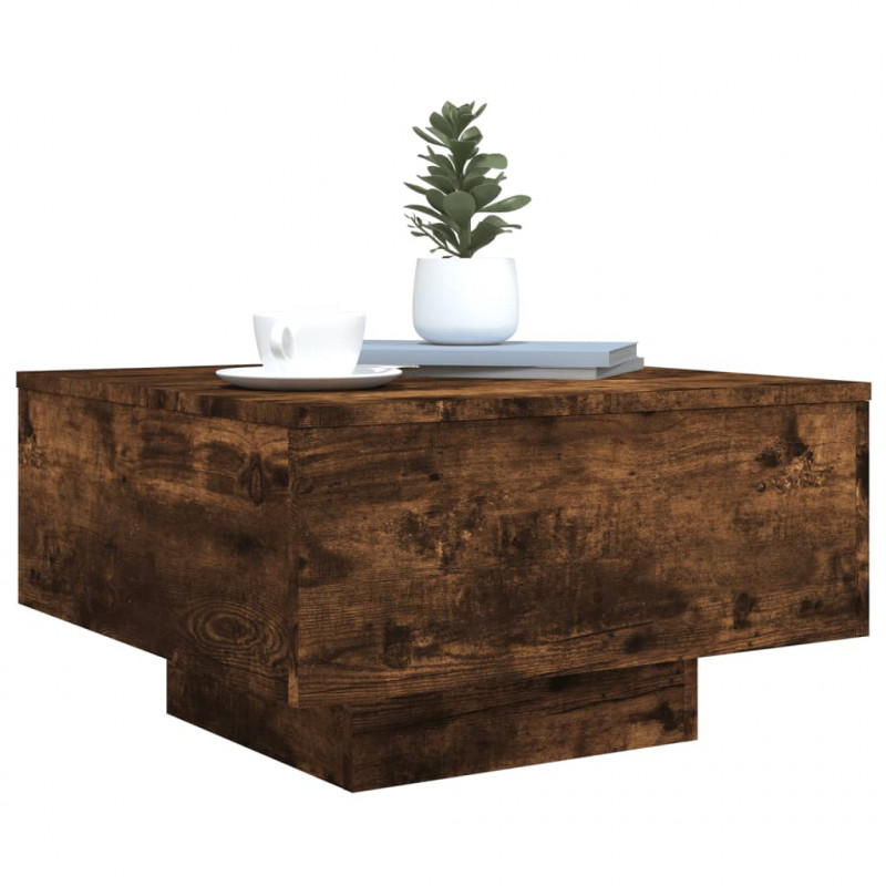 Stolik kawowy z LED, przydymiony dąb, 55x55x31 cm