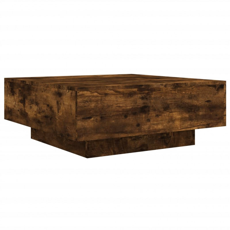 Stolik kawowy z LED, przydymiony dąb, 80x80x31 cm