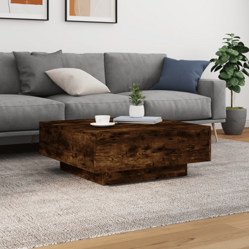 Stolik kawowy z LED, przydymiony dąb, 80x80x31 cm