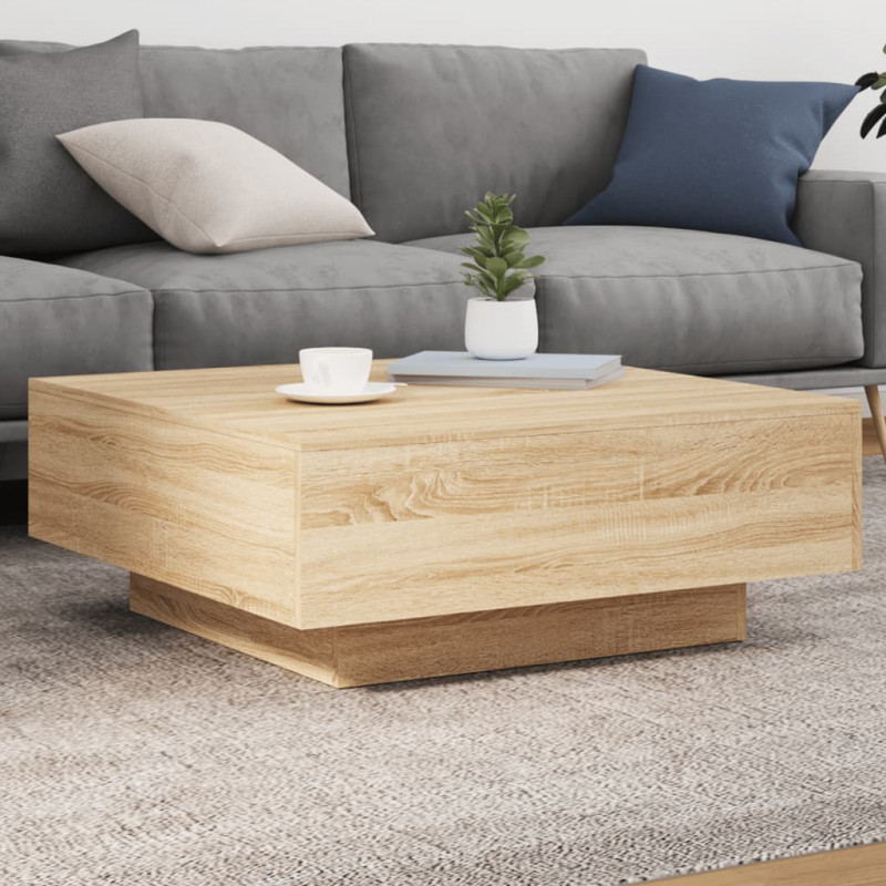 Stolik kawowy z podświetleniem LED, dąb sonoma, 80x80x31 cm