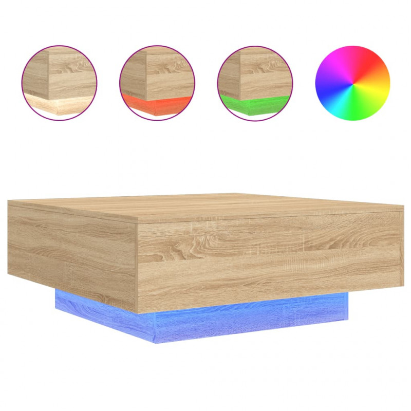 Stolik kawowy z podświetleniem LED, dąb sonoma, 80x80x31 cm