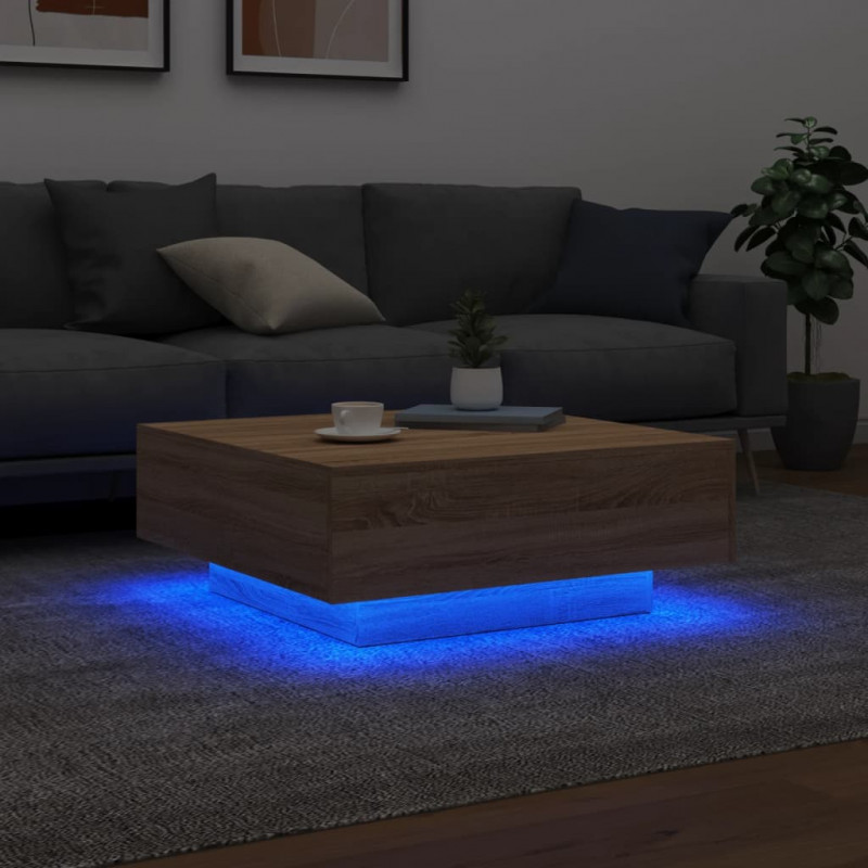 Stolik kawowy z podświetleniem LED, dąb sonoma, 80x80x31 cm