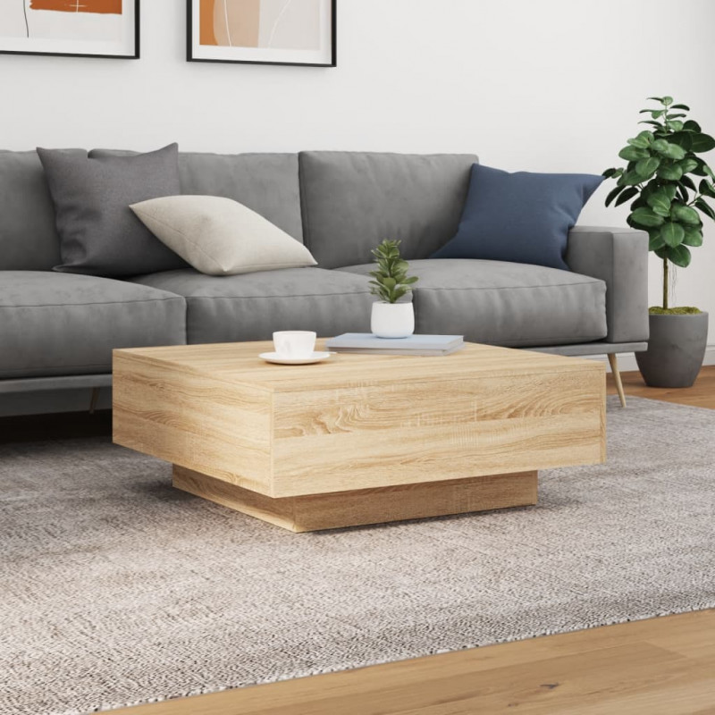 Stolik kawowy z podświetleniem LED, dąb sonoma, 80x80x31 cm
