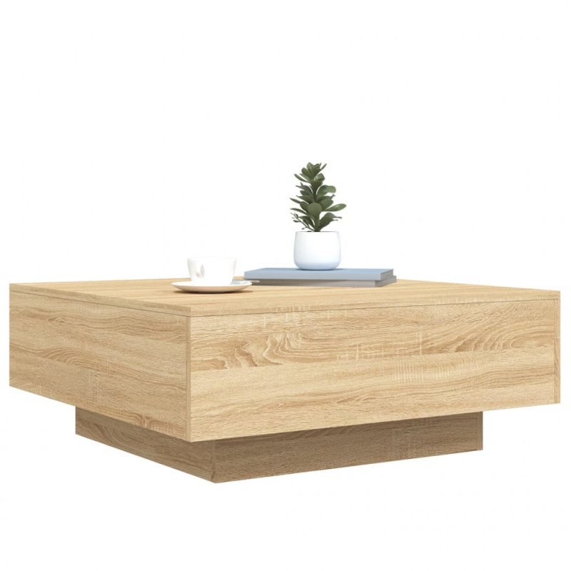Stolik kawowy z podświetleniem LED, dąb sonoma, 80x80x31 cm