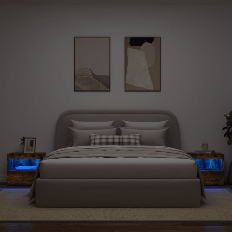 Szafki nocne z LED, 2 szt., przydymiony dąb, 50x40x45 cm