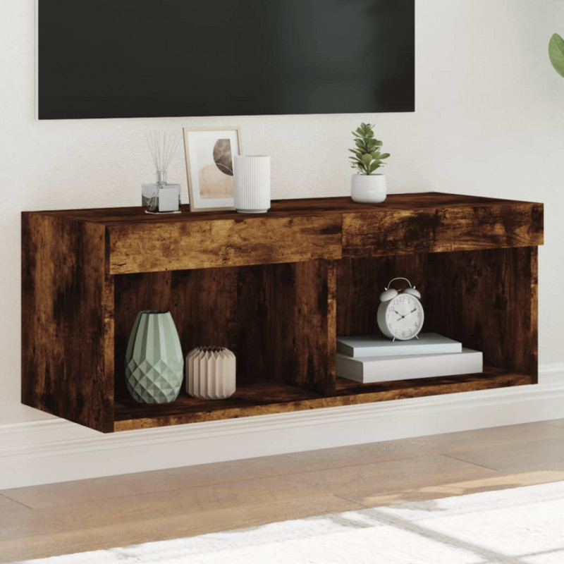 Szafka TV z oświetleniem LED, przydymiony dąb, 80x30x30 cm