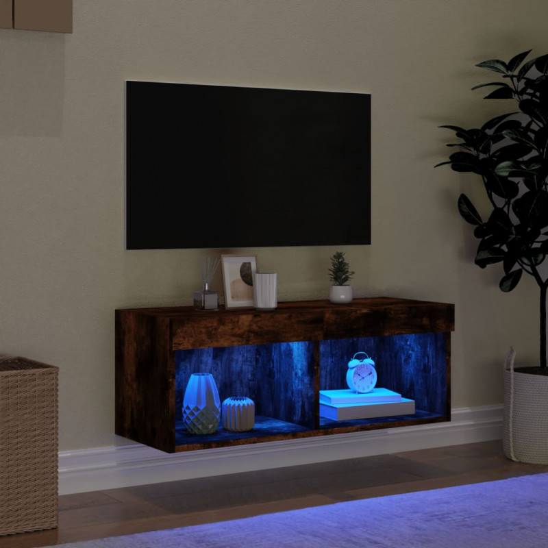 Szafka TV z oświetleniem LED, przydymiony dąb, 80x30x30 cm