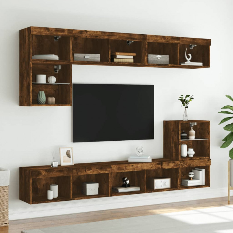 Szafka TV z oświetleniem LED, przydymiony dąb, 80x30x30 cm