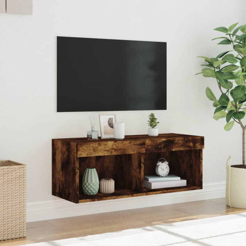Szafka TV z oświetleniem LED, przydymiony dąb, 80x30x30 cm