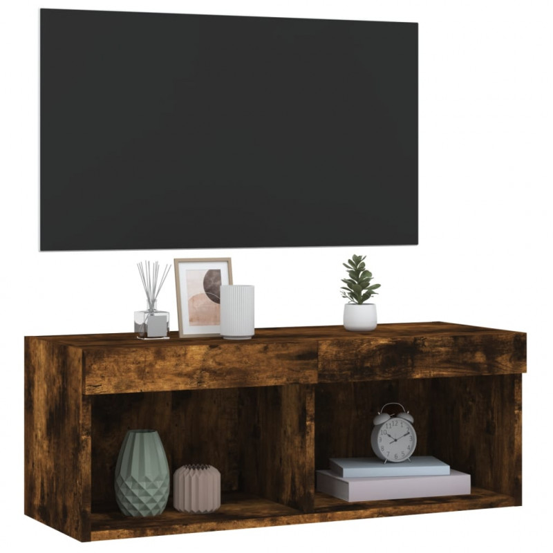Szafka TV z oświetleniem LED, przydymiony dąb, 80x30x30 cm